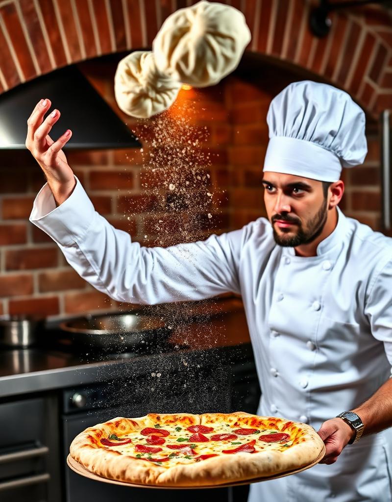 Chef tossing pizza dough